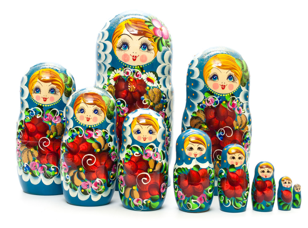 260 mm Flowers handpainted Wooden Matryoshka Doll 10 pcs (by Skazka)