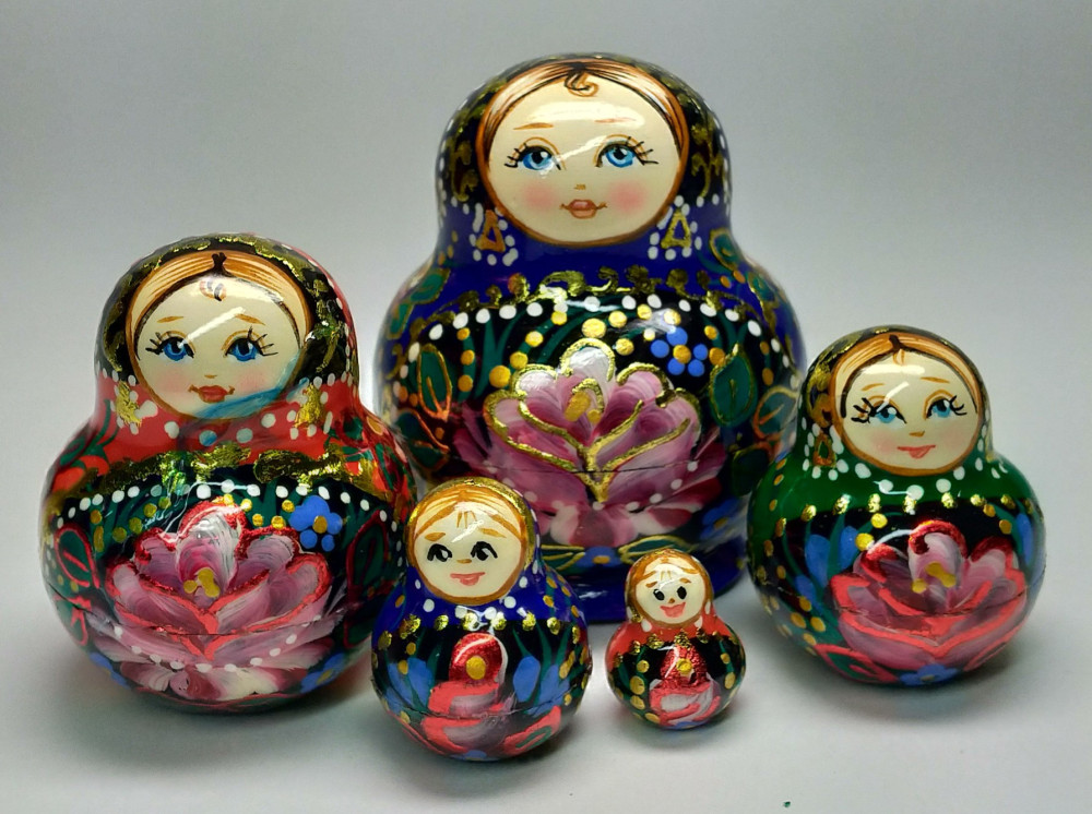 55 mm Matryoshka with Flowers 5pcs (by A Studio)