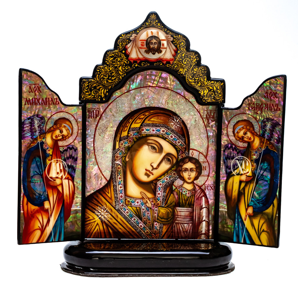 150x220mm Kazanskaya Godmother handpainted on nacre Icon (by Galina Studio)