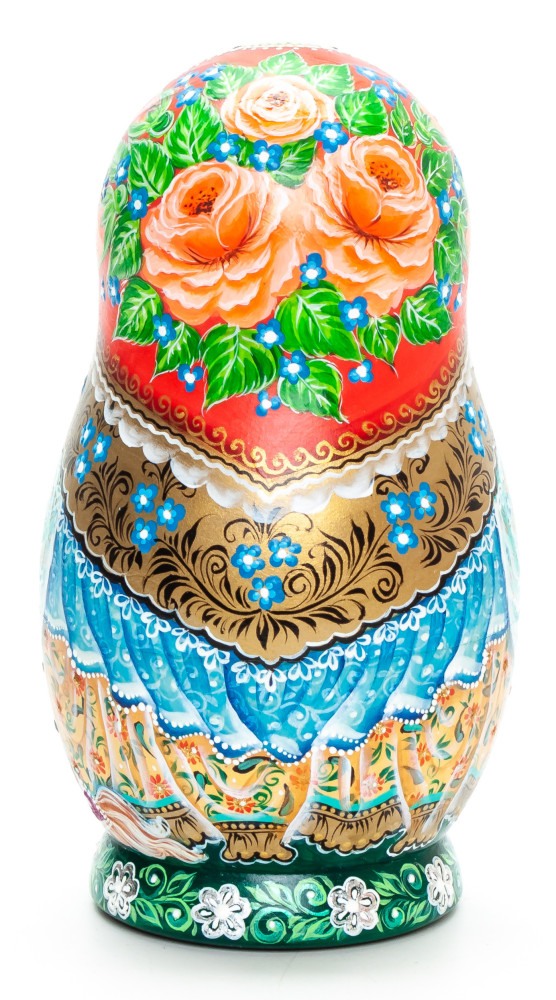 130 mm Roses hand painted Matryoshka 5 pcs (by Galina Ulianova)
