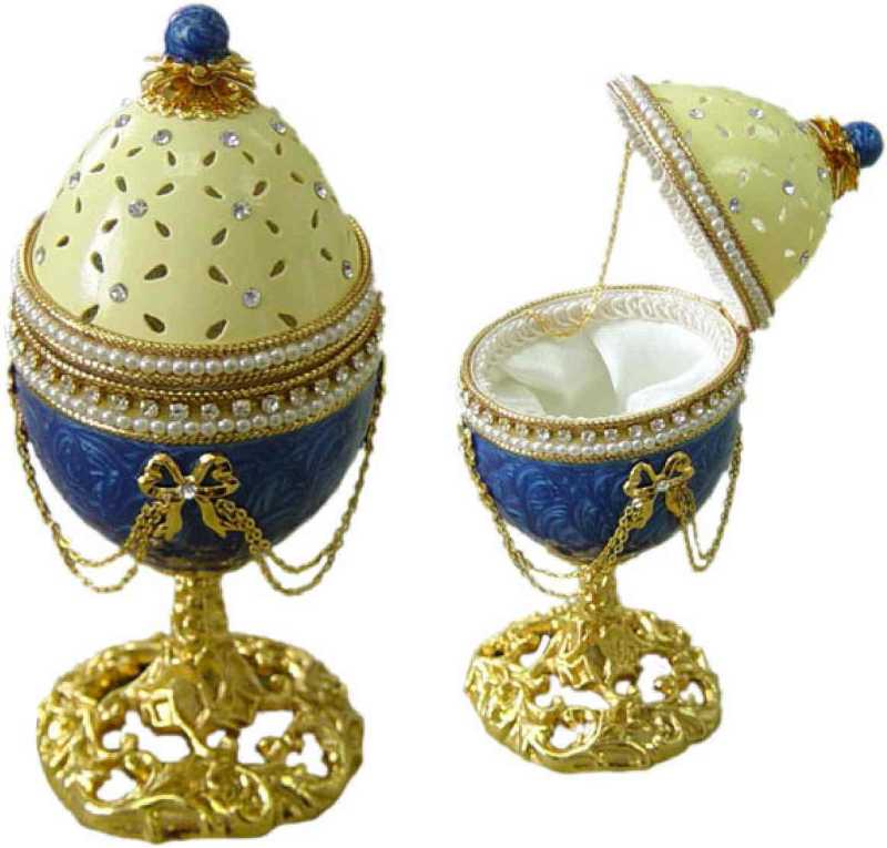 Яйцо-шкатулка скорлупа "Бантик" с цепочкой голубое