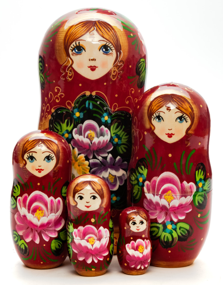 180 mm Summer Flowers hand painted Russian Matryoshka Doll 5pcs (by Summer Shine)