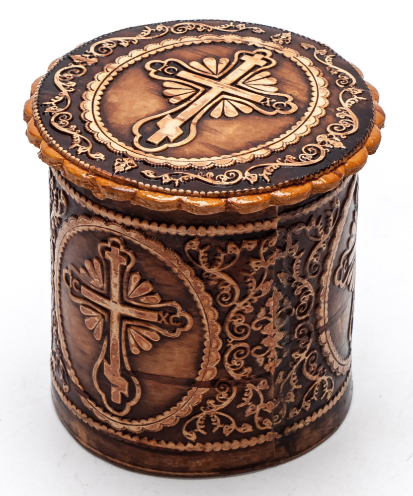 d 45 mm Siberian Patterns hand made Birchbark Jewelry Box (by Maxim Birch)