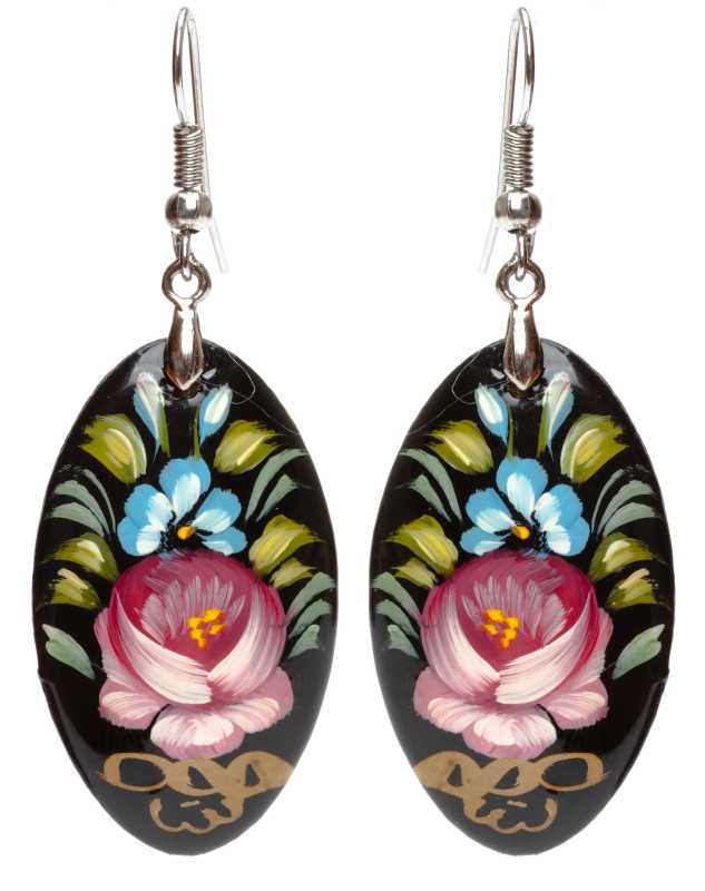 20x35mm Zhostovo wooden Earrings (by Lada Workshop)