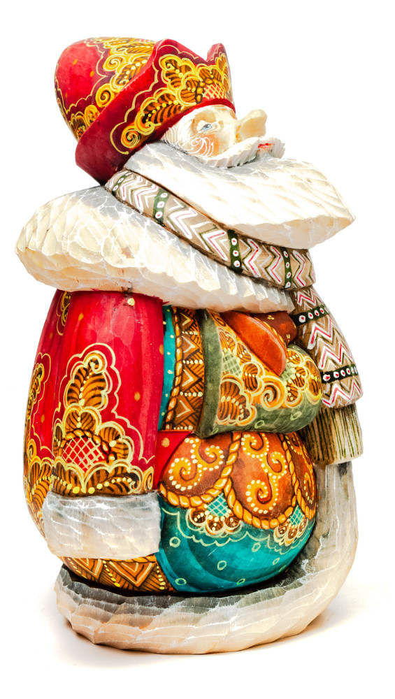 180 mm Round Santa Claus in a red Cap with Ornamental Painting (Kikin studio)