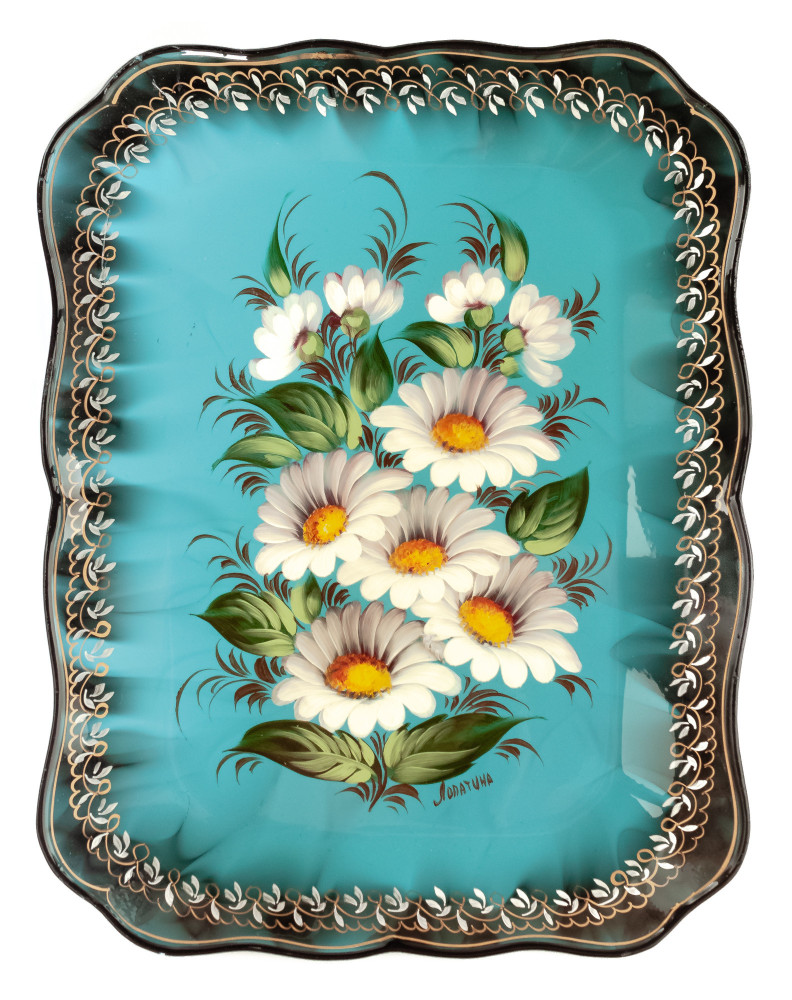 250x320 mm Daisies hand painted by Lopatina and lacquered Metal Forged Tray (by Lada Crafts)