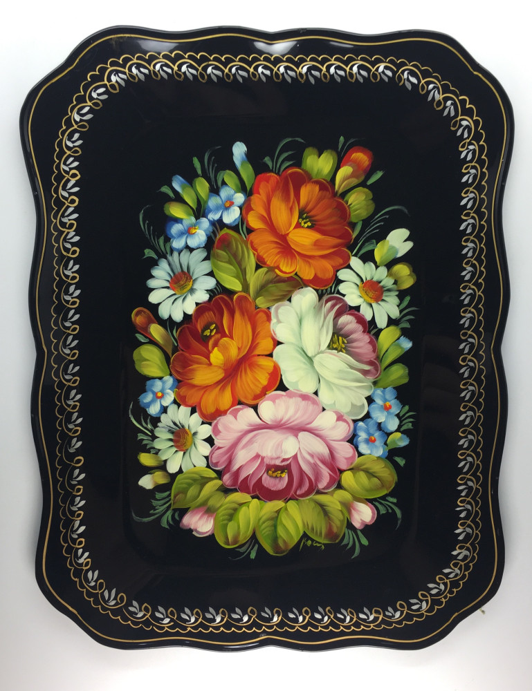 Zhostovo Hand Painted Metal Tray