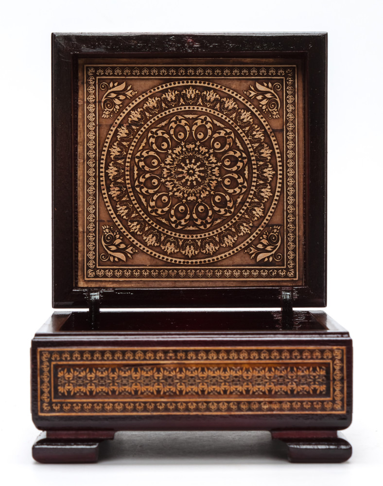 100x100 mm Siberian Patterns hand made Birchbark Jewelry Box (by Maxim Birch)