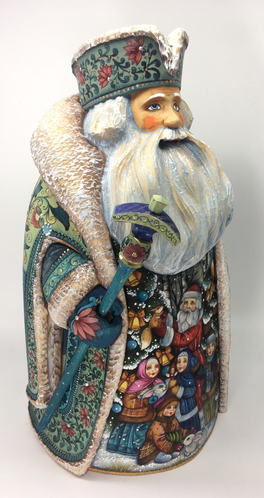 280 mm Santa Claus Hand Carved Wooden Statue with painted picture Santa Claus playing with children (by Sergey Christmas Workshop)