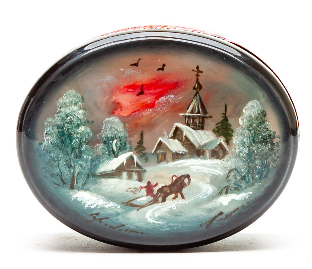 80x60mm Russian Winter Hand Painted Jewellery Box (by Tatiana Shkatulka Crafts)