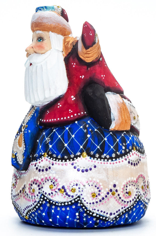 120 mm Santa on a Bag Carved Wood Hand Painted Collectible Figurine (by Igor Carved Wooden Figures Studio)