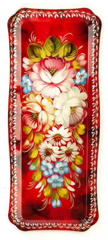 130x310 mm Zhostovo Patterns hand painted and lacquered Metal Forged Tray (by Lada Crafts)