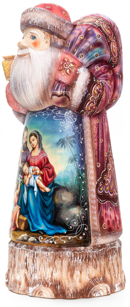 300 mm Santa with a Lamp and a Magic Staff with Carved Wood Hand Painted Collectible Figurine  (by Natalia Nikitina Workshop)