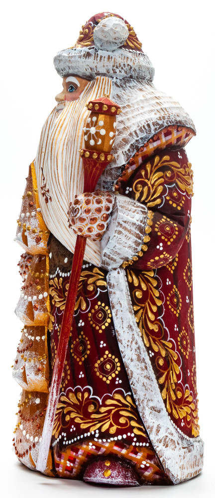 240 mm Santa with a Magic Staff and a Christmas Green Tree Carved Wood Hand Painted Collectible Figurine (by Natalia Nikitina Workshop)