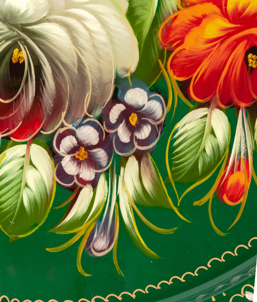 d 385 mm Zhostovo Patterns hand painted and lacquered by Anismova Metal Forged Tray (by Lada Crafts)