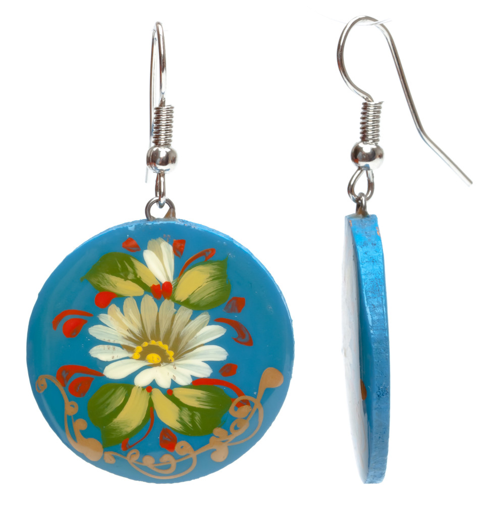 d 25mm Zhostovo wooden Earrings (by Lada Workshop)