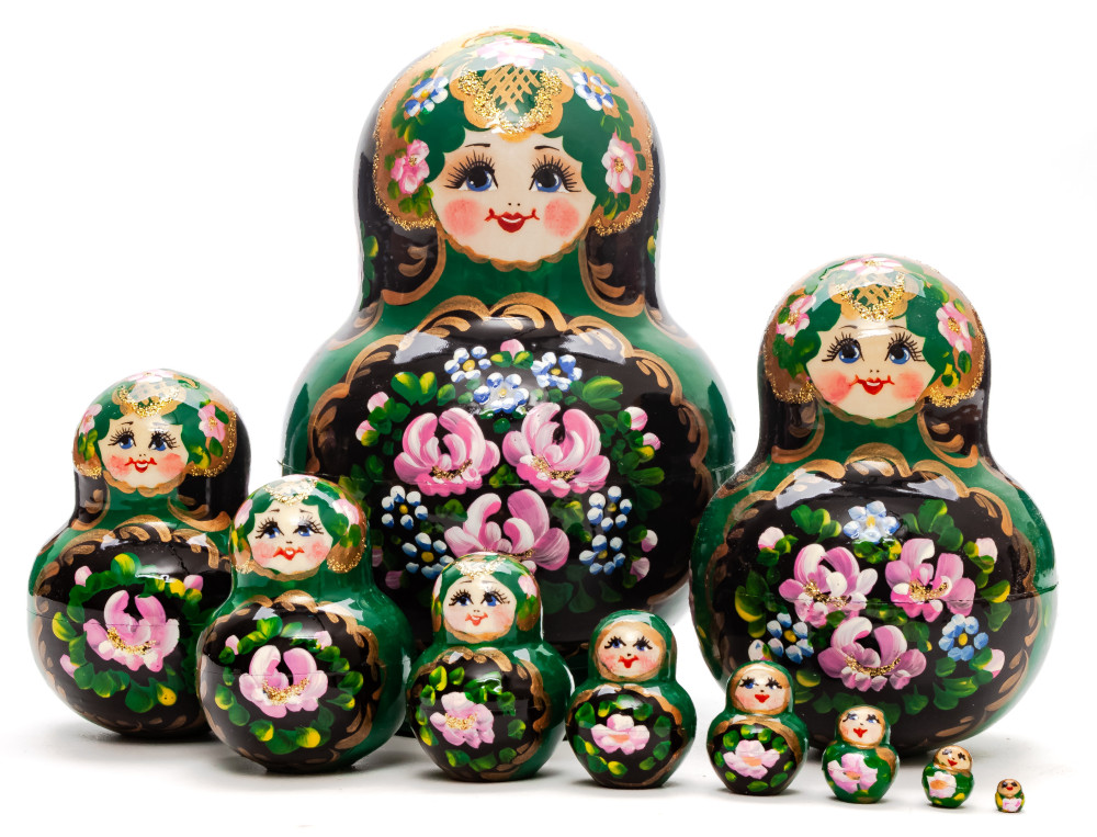 140 mm Flowers Patters hand painted Wooden Matryoshka Doll 10 pcs inside (by Elena Matreshka)