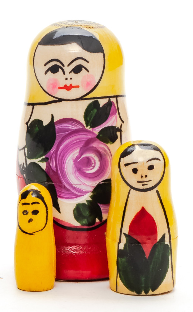 70 mm Yellow Head Semenovskaya handpainted wooden Matryoshka Doll 3 pcs (by Ivan Studio)