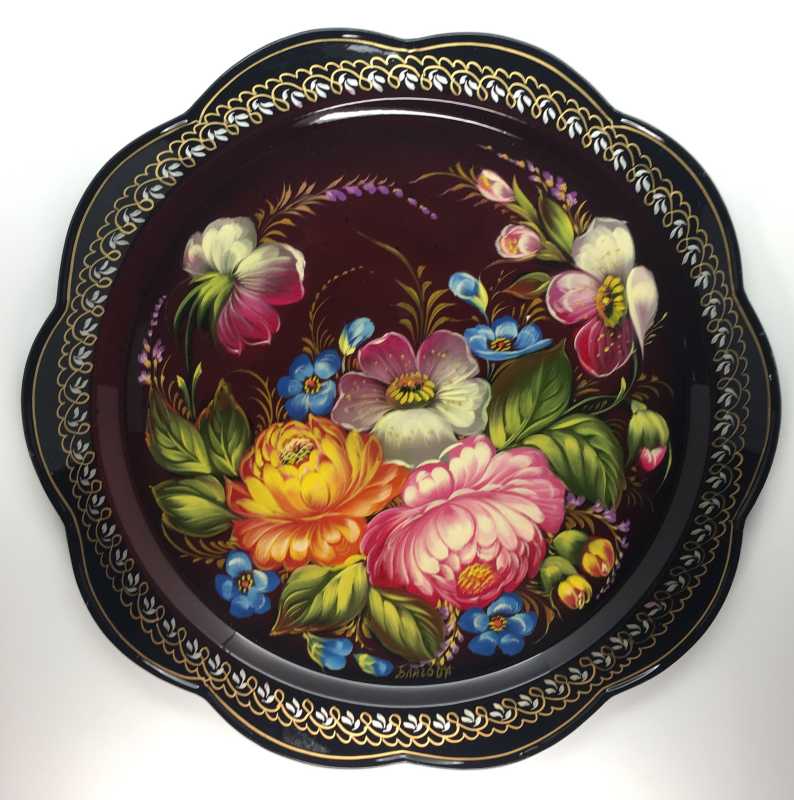 Zhostovo Hand Painted Metal Tray