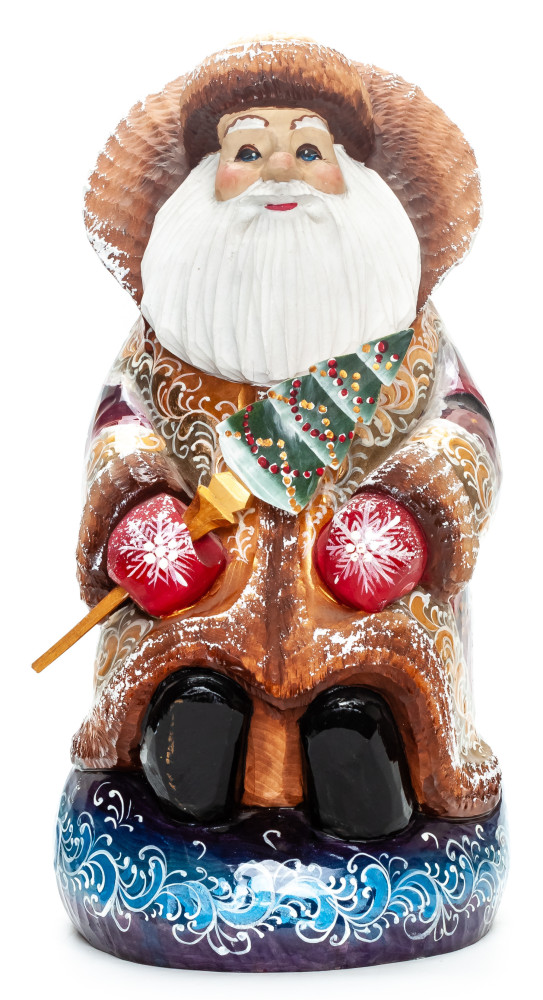 280 mm Santa Claus sitting on Gift Bag Carved Wood Hand Painted Collectible Figurine  (by Igor Carved Wooden Figures Studio)