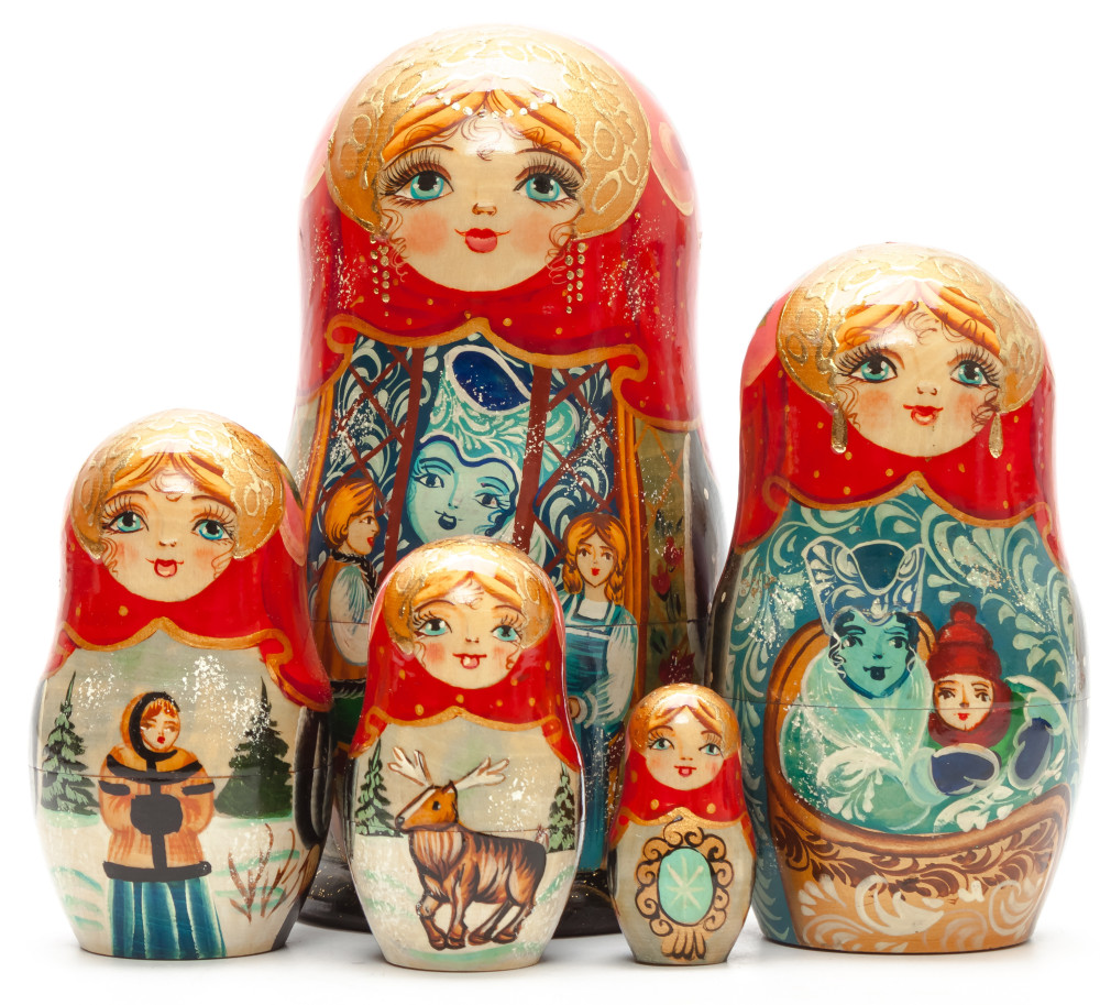 Shop Exclusive Nesting Dolls 160 mm The Snow Queen hand painted on Wooden Matryoshka doll 5 pcs (by Valeria Crafts) online at Skazka.site | Eligible for fast shipping and free returns. 160 mm The Snow Queen hand painted on Wooden Matryoshka doll 5 pcs (by Valeria Crafts)