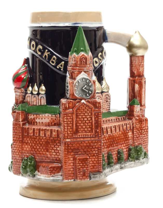 500 ml Snt Basil and Moscow Attractions Ceramic Beer Mug Height 180 mm (by Volga Pottery)