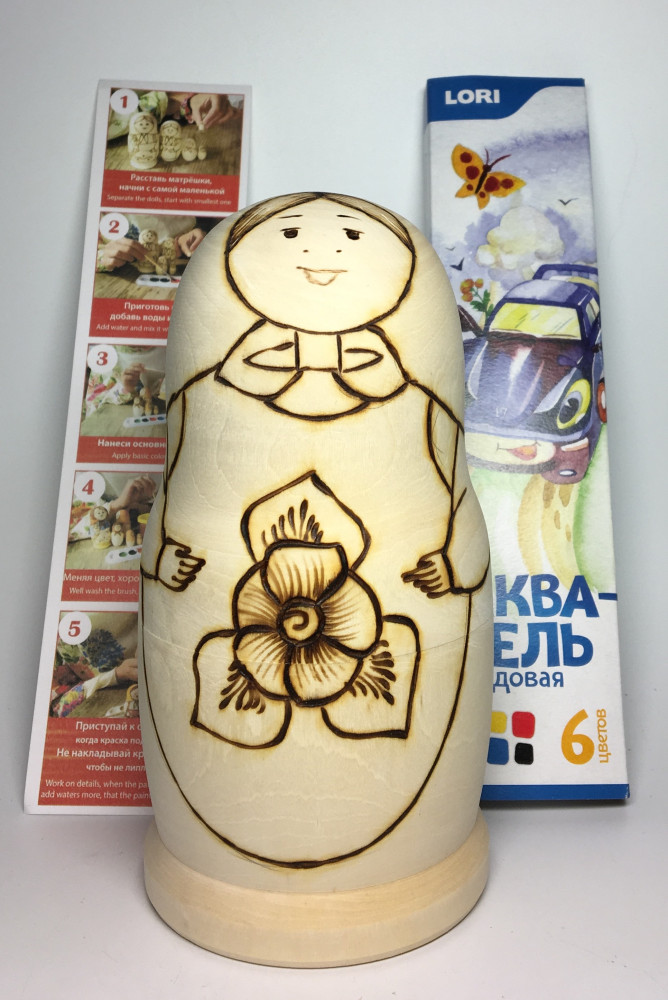 150 mm Blanc Matryoshka Traditional doll 5 pcs inside with paints, brushes, instruction manual (by Sergey Carved Wooden Dolls)