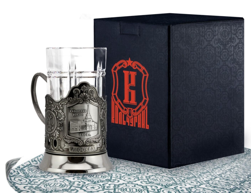 Kazansky Railway Station Nickel Plated Brass Tea Glass Holder with Faceted Glass (by Kolchugino)