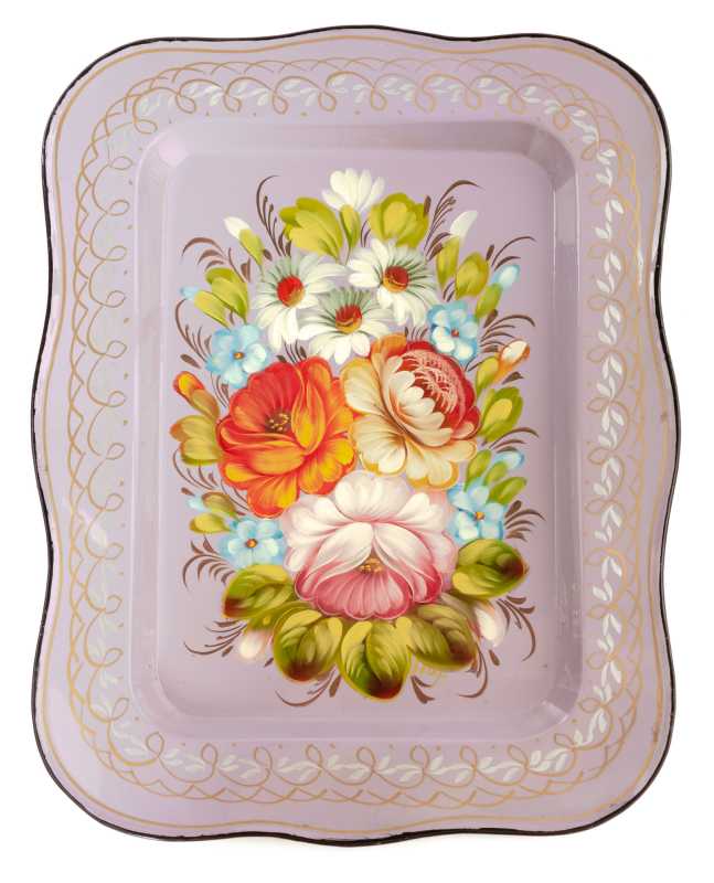 250x320 mm Zhostovo Patterns hand painted and lacquered Metal Forged Tray (by Lada Crafts)