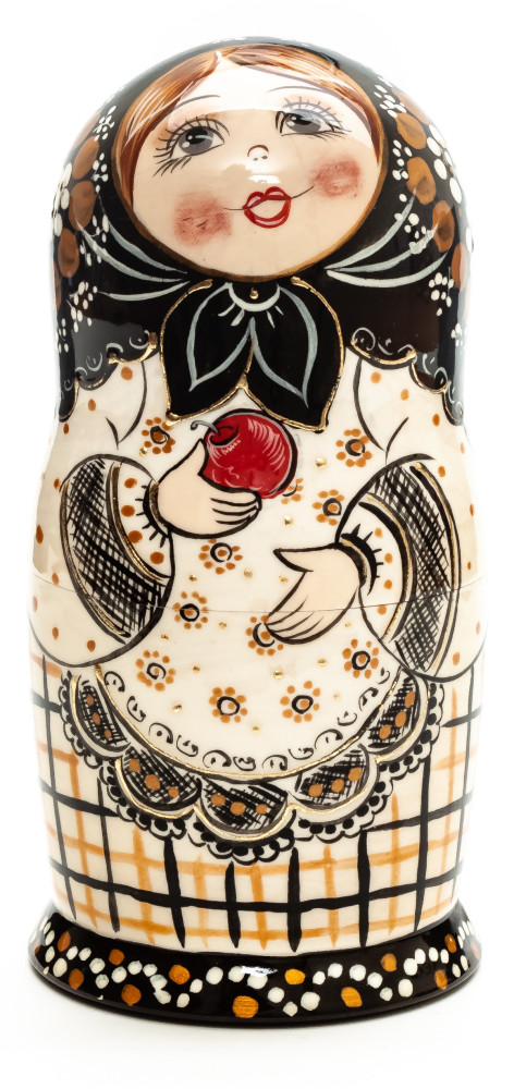 160 mm Maiden with an Apple hand painted wooden Matryoshka doll 5 pcs (by A Studio)