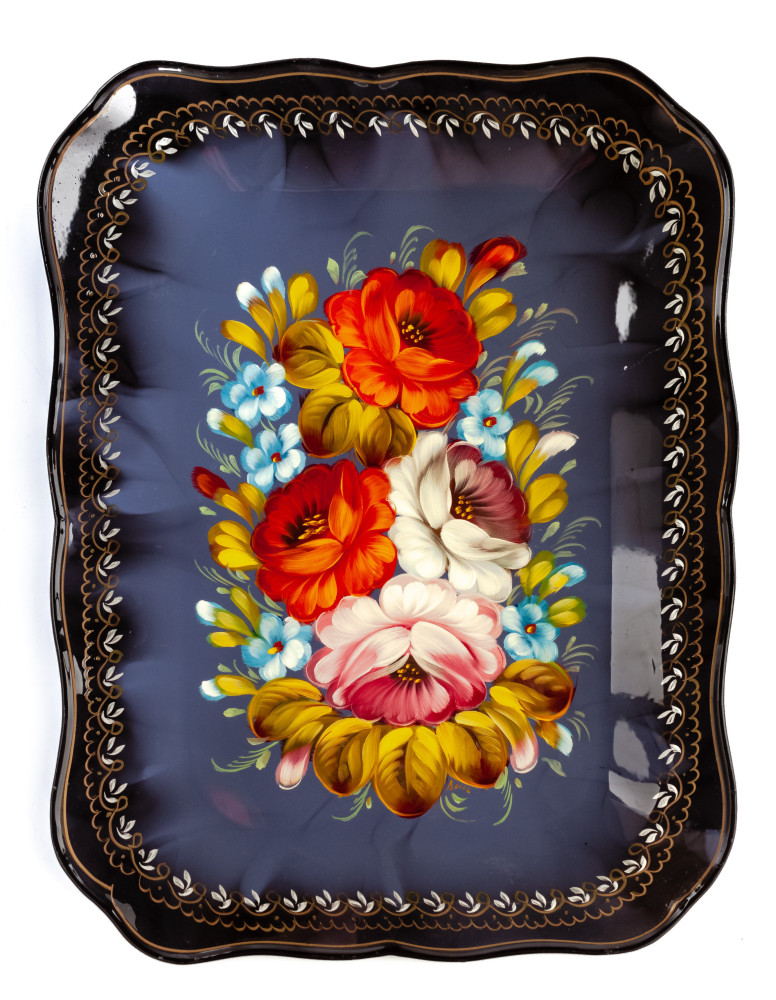 250x330 mm Zhostovo Patterns hand painted and lacquered Metal Forged Tray (by Lada Crafts)