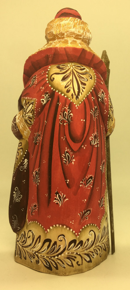 170 mm Santa Claus with a handpainted Christmas picture and with a Magic Staff Carved wooden figure, hand-painted (by Igor Wood Carving Figures Studio)