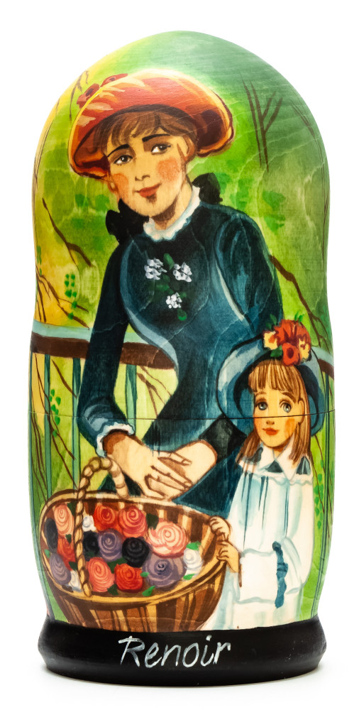 180 mm Two Sisters (On the Terrace) by Renoir hand painted on wooden Matryoshka doll 5 pcs (by Alexander Famous Paintings Studio)