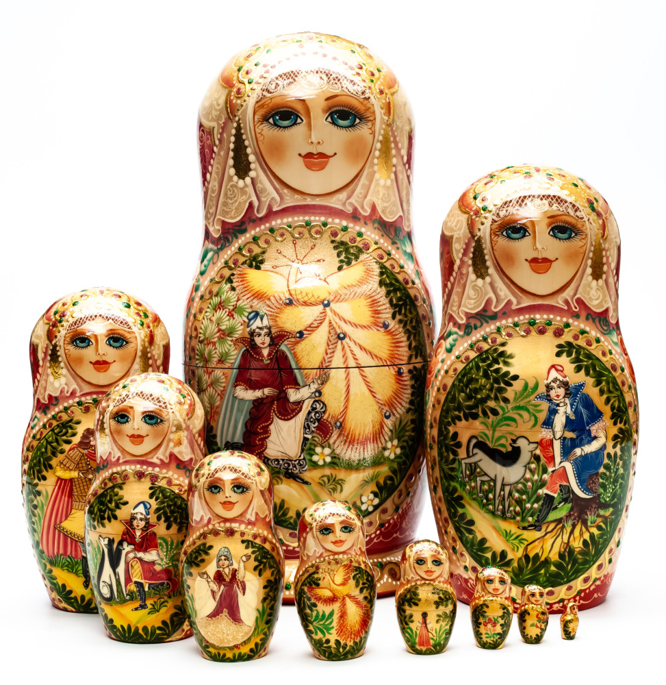 280 mm Firebird hand painted on Wooden Matryoshka doll 10 pcs (by Golden Cockerel Studio)