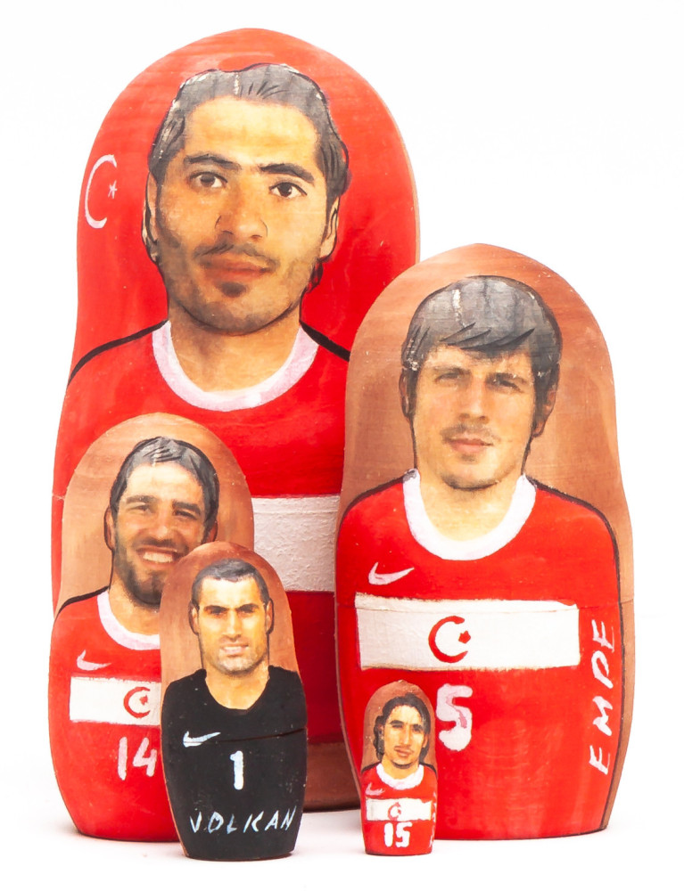 100mm Hamit Altintop from Turkey Hand Painted Matryoshka Doll 5 pcs (by Konstantin Studio)
