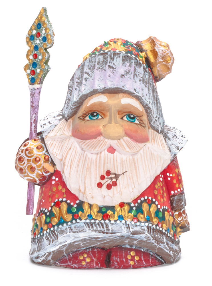 120 mm Santa with a Magic Staff Carved Wood Hand Painted Collectible Figurine (by Natalia Nikitina Workshop)