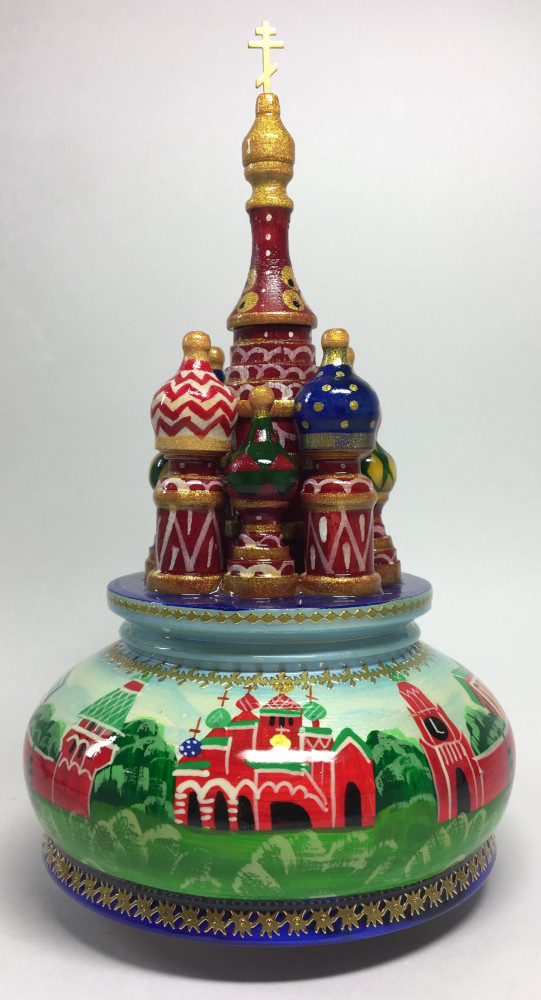 210 mm Saint Basil's Cathedral and Moscow Kremlin hand painted Wooden Music Box (by Nightingale Crafts)