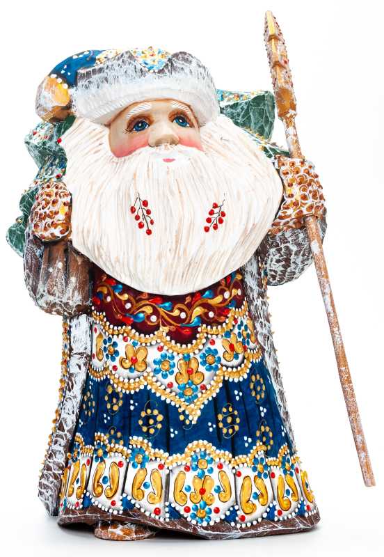 220 mm Santa with a Magic Staff and a Bag Carved Wood Hand Painted Collectible Figurine  (by Natalia Nikitina Workshop)