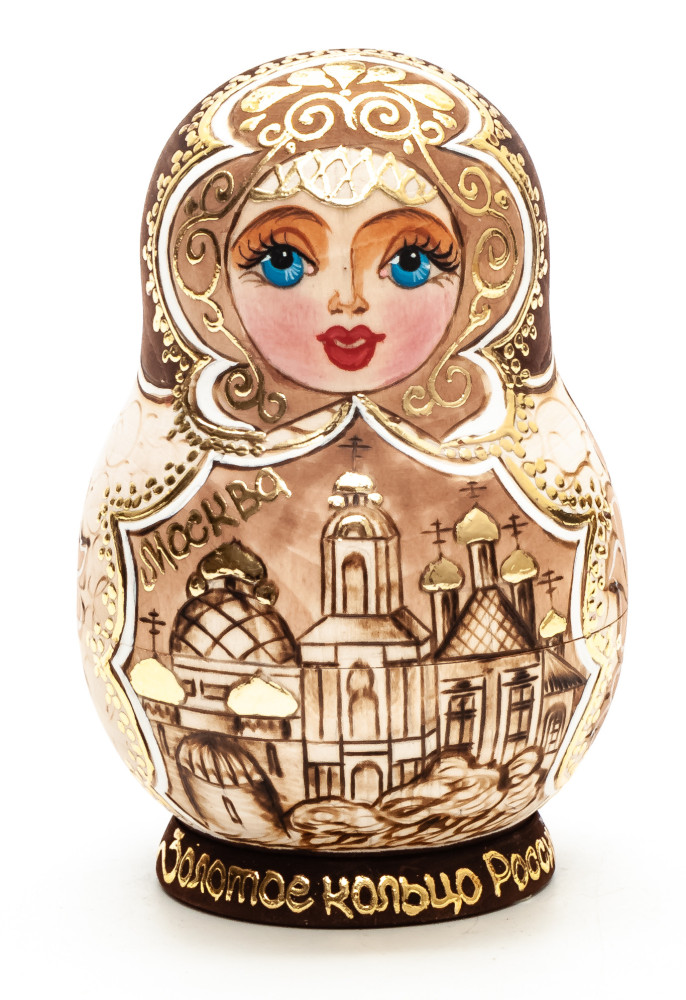 100 mm Russian Cities from Golden Ring hand painted and burnt wooden Matryoshka doll 10 pcs (by Skazka)