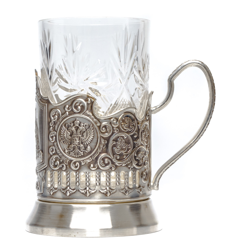 Snt Basil Cathedral Silver Plated Brass Tea Glass Holder with Faceted Glass and Silver Plated Spoon (by Kolchugino)
