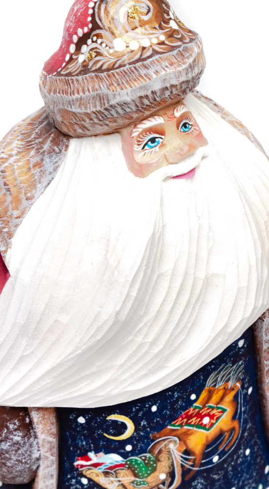 160 mm Santa Claus Hand Carved Wooden Figurine with painted picture Santa Claus flying over the Russian Village