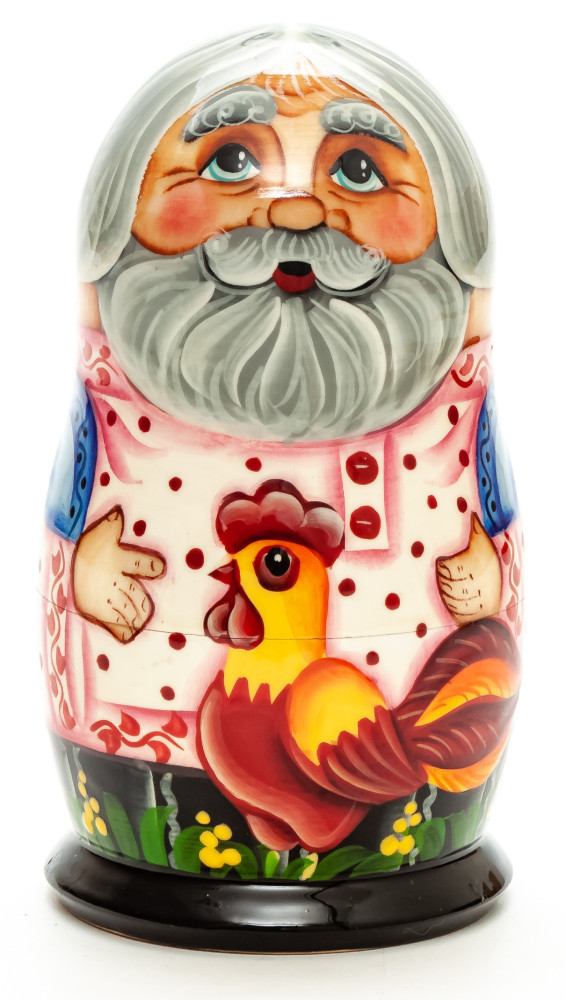  120mm Old Man with a Cockerel hand painted Matryoshka 3pcs (by Gift Shop)