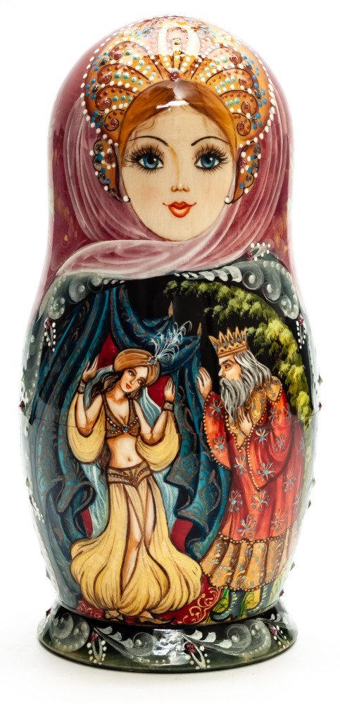 220 mm Russian Winter hand painted on Wooden Matryoshka doll 5 pcs (by Trifinov Studio)