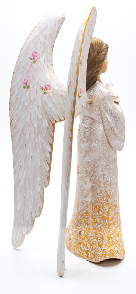 290 mm Mother Angel with Dove hand painted wooden figurine (by Polar Bear Studio)