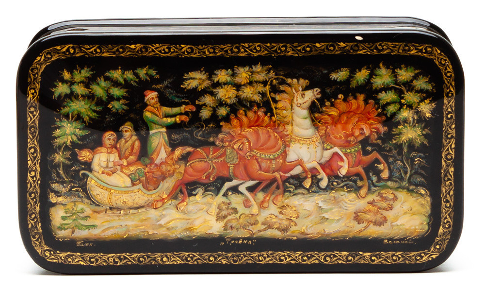 110x60mm Troika  hand painted lacquered box from Palekh (by Pavel Studio)