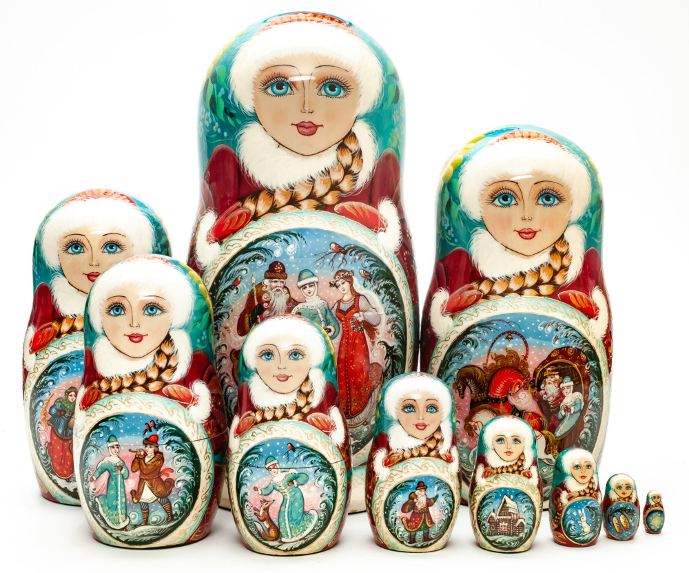 Shop Exclusive Nesting Dolls 280 mm Snowmaiden Princess handpainted Wooden Matryoshka Doll 10 pcs (by Sheherazade) online at Skazka.site | Eligible for fast shipping and free returns. 280 mm Snowmaiden Princess handpainted Wooden Matryoshka Doll 10 pcs (by Sheherazade)