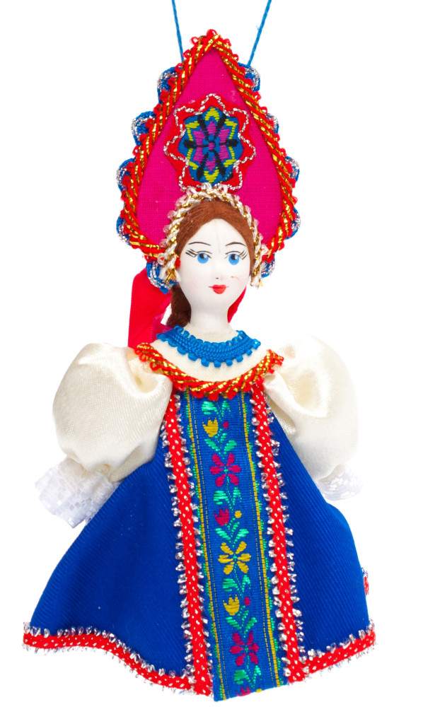 Porcelain Doll in a Russian Dress and Kokoshnik - 5.5 Inches (by Le Russe)