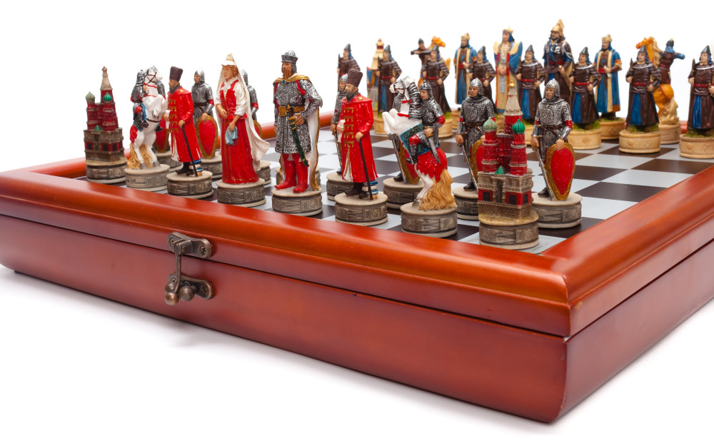 390x390 mm The Mongol Сonquest of Kievan Rus' handpainted figures on wooden Chess Board (by Fyodor Chess Studio)