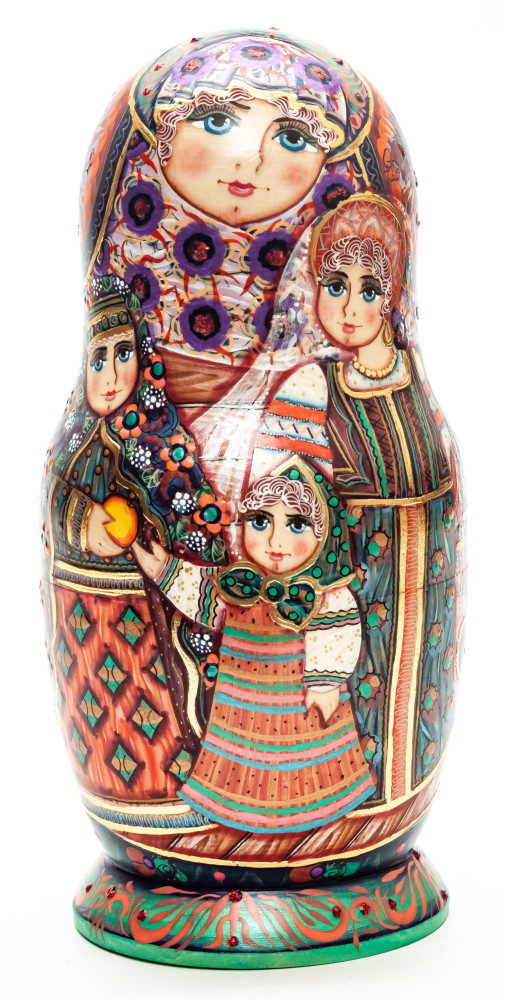  7 pcs Mother with Daughters Matryoshka Dolls Traditional painted by M Bogachev