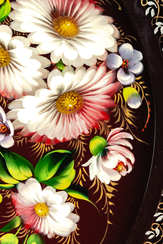 230x330 mm Zhostovo Patterns hand painted and lacquered by Blagova Metal Forged Tray (by Lada Crafts)